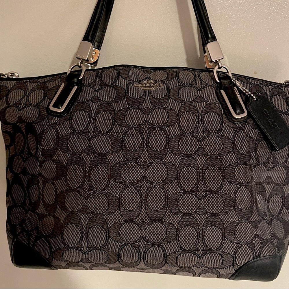 Coach | LIKE NEW | Grey/Black Canvas and Leather Small Kelsey Tote